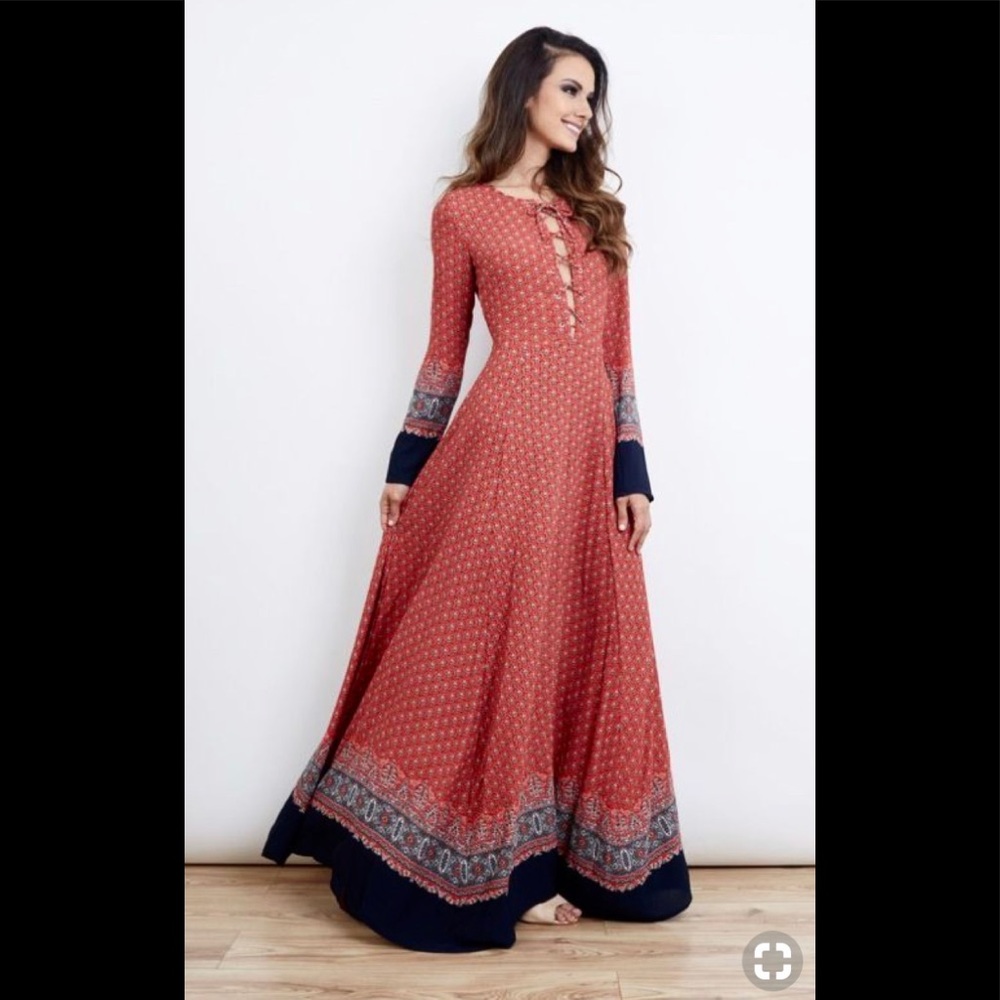 HAODUOYI Red and Blue Maxi Dress